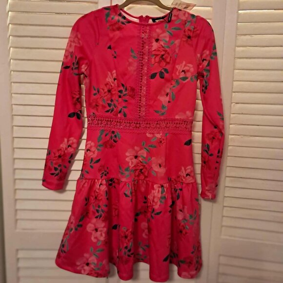 ALEXIA ADMOR BRIGHT PINK FLORAL LONG SLEEVE MINI DRESS 4 NWT - Picture 2 of 5